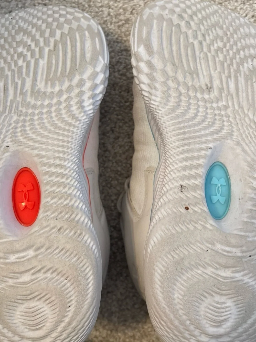 Under Armour Womens White Volleyball Shoes with Blue and Orange Accents